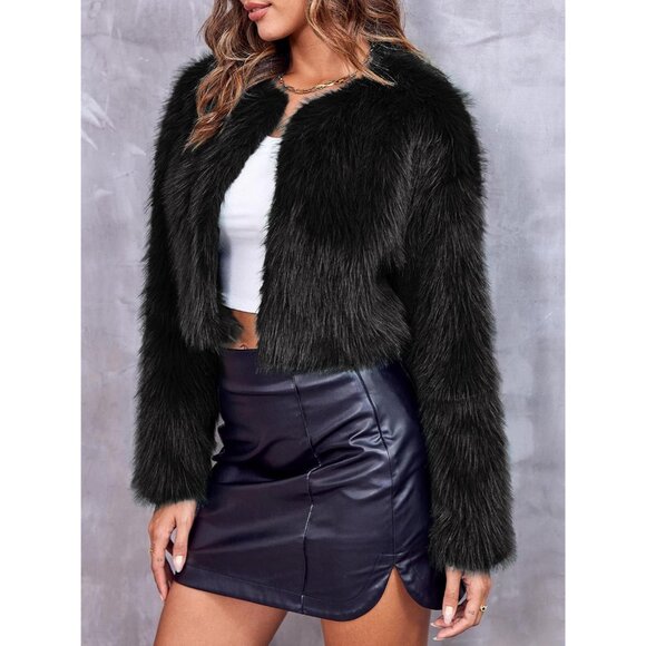 Women's Fashion Cropped Faux Fur Jacket Long Sleeve Open Front Cardigan Casual F - Picture 2 of 6